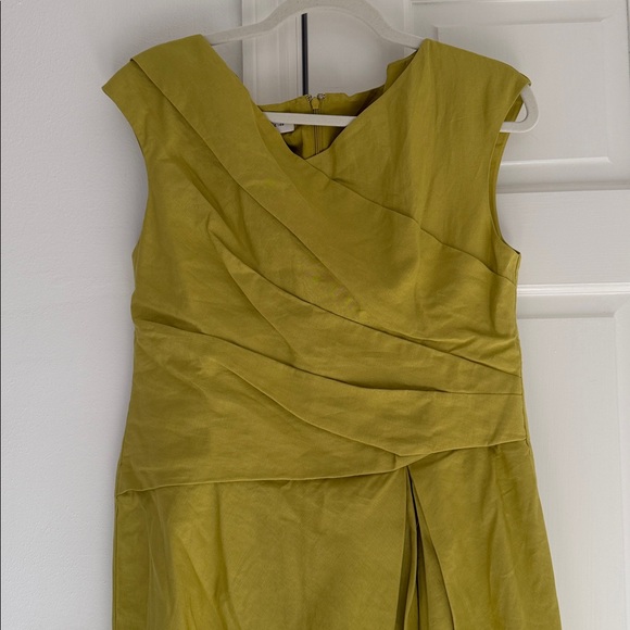 NWT Lafayette 148 New York Silk Linen Draped Wrap Dress Chartreuse Size 8 - Picture 10 of 14